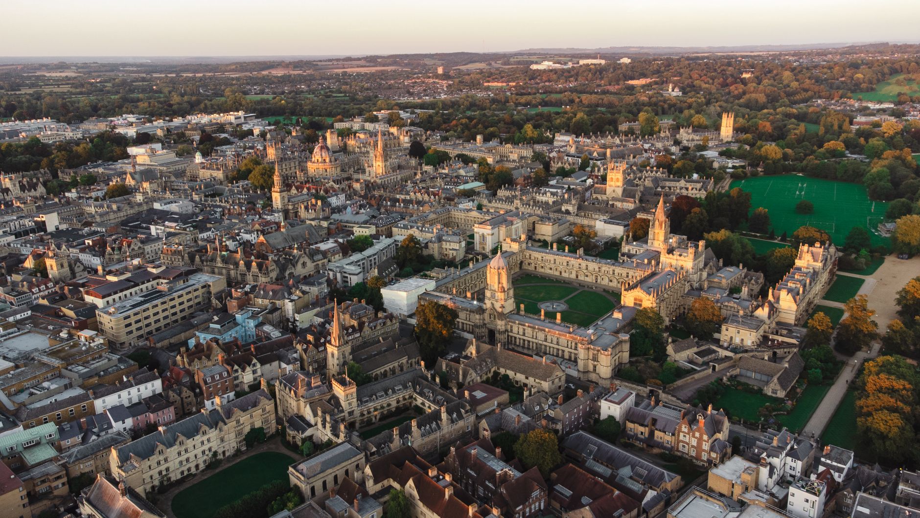 aerial view of oxford city at sunset